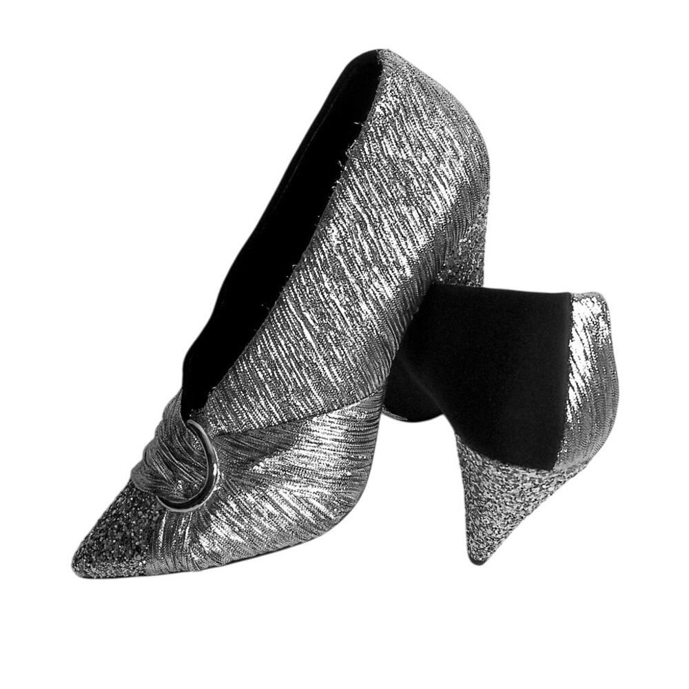 Stella Luna Disco Glam Silver Pleated & Black Pumps with Glitter Heel Size 38 - Picture 13 of 13
